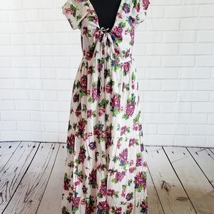 Jen's Pirate Booty floral ruched maxi dress size medium